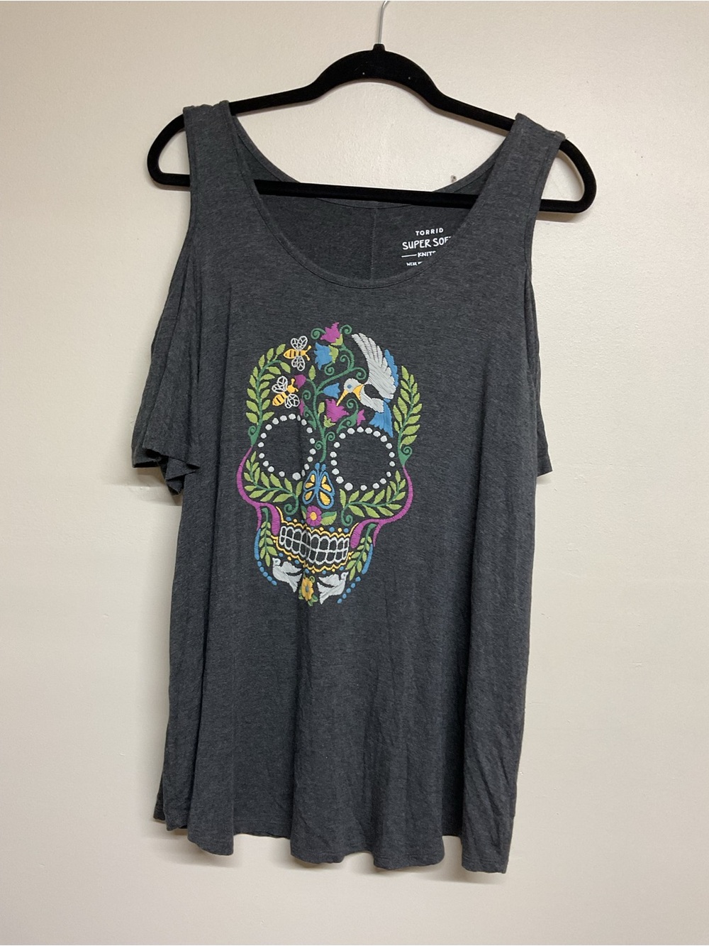 torrid Charcoal Cold-Shoulder Top with Colorful Sugar Skull